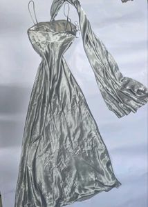 dupata Silver Halter Neck Dress with Scarf