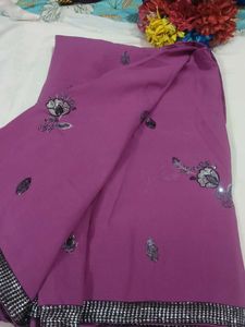 Beautiful Embroidered Purple Saree with blouse