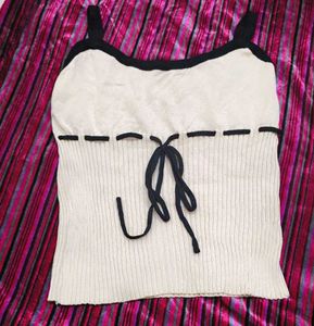 Cream Tank Top with Black Trim