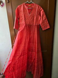 Elegant Coral Kurta with Intricate Print