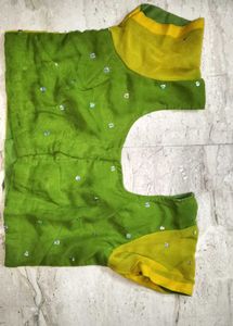 🌼 Stylish Yellow-Green Sequin Saree with Blouse