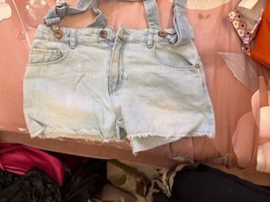 Denim Shortalls with Heart Detail