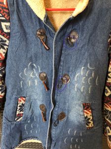 Cozy Denim Jacket with Tribal Print Sleeves