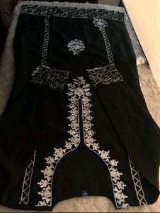 Elegant Black Kurta Set with White Embroidery