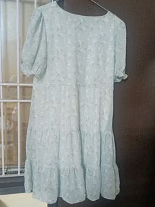 Light Blue Floral Tiered Dress