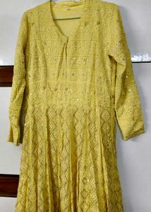 Elegant Yellow Embroidered Festive gown