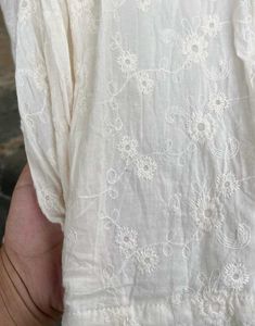 Cream Embroidered Jumpsuit with Bow Detail