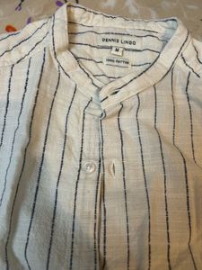 Men's Striped Band Collar Shirt