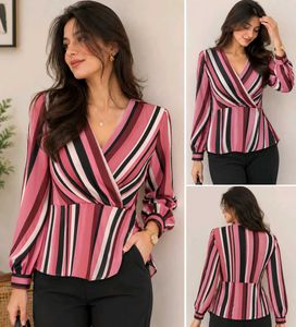 3 Chic Striped Wrap Peplum Top