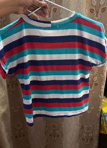 Striped Tie-Front Cropped Tee