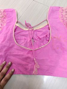 Pink Ethnic Blouse with Net Sleeves