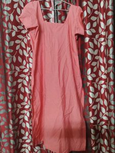 Coral Pink Square Neck Kurta