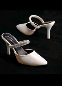 Elegant White Mules with Sparkle Strap