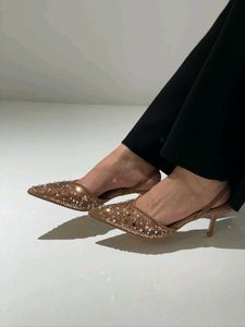 Zara Black Sequin Pointed Heels