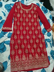 Sangria Red Floral Embroidered Sharara Set💗