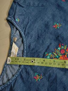 Denim Dress with Floral Print