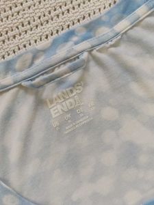 Land's end Blue &amp; White Tie-Dye Sleeveless Dress