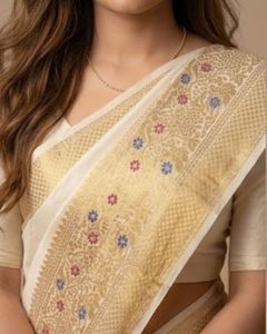new golden and white south indian saree