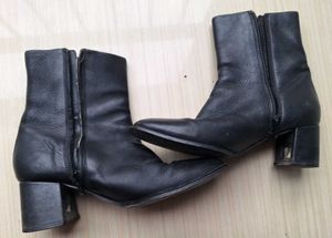 Black Faux Leather Block Heel Ankle Boots