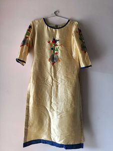 Embroidered Kurta with Blue Neckline