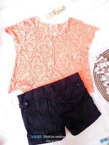 Peach Lace Top &amp; Shorts Set