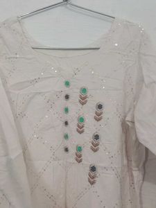 White Floral Print Kurta Set