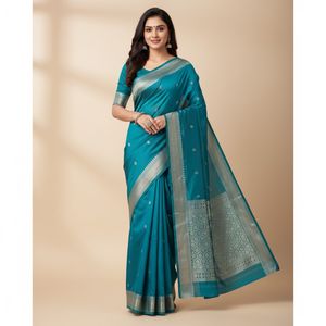 Teal Saree with Silver Thread Border