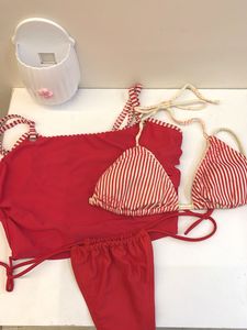 Red Striped Bikini 3 piece Set