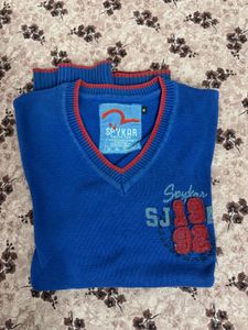 Spykar Blue V-Neck Sweater