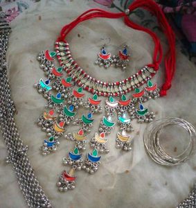 Colorful oxidized Tribal Necklace earring Set only