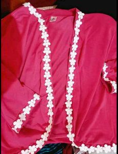 Stylish Pink Shrug with Floral Trim