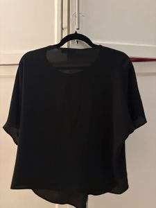 Black Lace-Up Chiffon Top