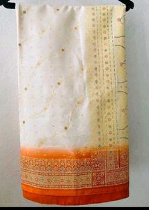 Beautiful White &amp; Orange Saree