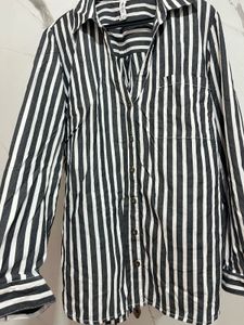 V Neck Striped Button-Down Shirt