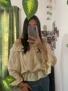 Cream Off-Shoulder Ruffled Top