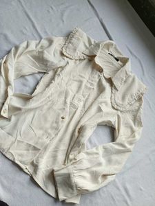 Vintage Cream Ruffled Collar Blouse