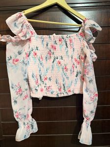 Floral Smocked Square Neck Top