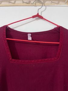 Maroon Lace Square Neck Top
