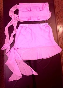 ruffled lilac cord set- mini skirt and tube top