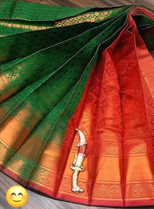 Green &amp; Red Silk Saree