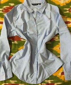 🎐 ๋࣭ ࣪ ˖Light Blue Button-Up Fitted Shirt