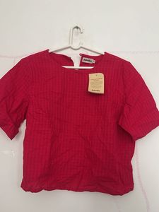 Bright Red Textured Cropped Top