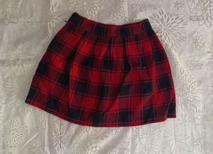 Red-Black Plaid Pleated Mini Skirt