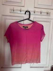 Pink Ombre Mesh Crop Top