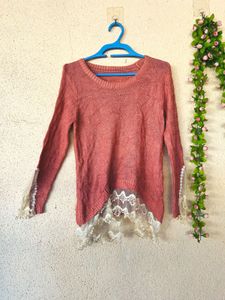 Pink Lace Trim Sweater