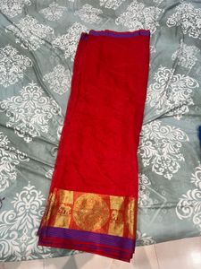 Elegant Red Saree with Golden Border