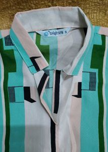Mint Green Striped Crop Shirt