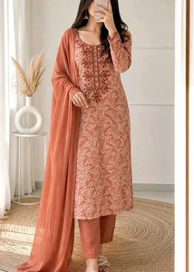 Elegant Brown Printed dress material with Dupatta