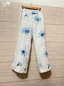 White Floral Wide Leg Pants