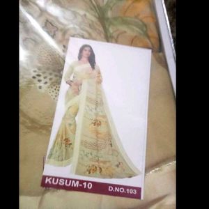 Elegant Cream Floral Saree With box